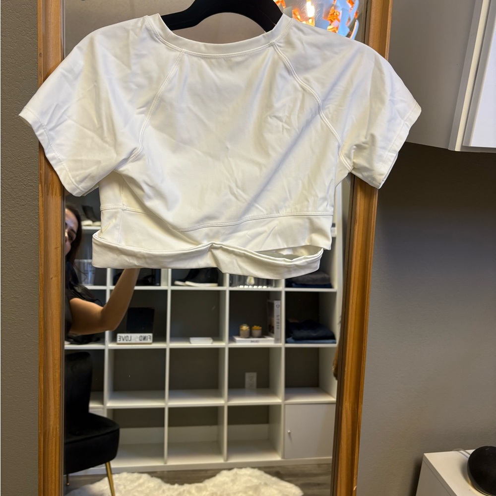 Halara White Short Sleeve Crop Top-XS
